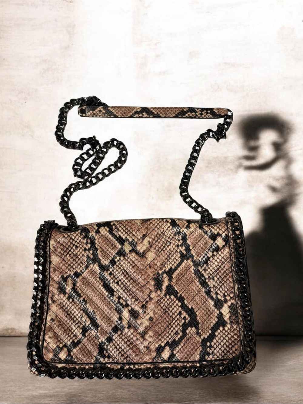 Aldo Brown Snake-Print Chain Crossbody